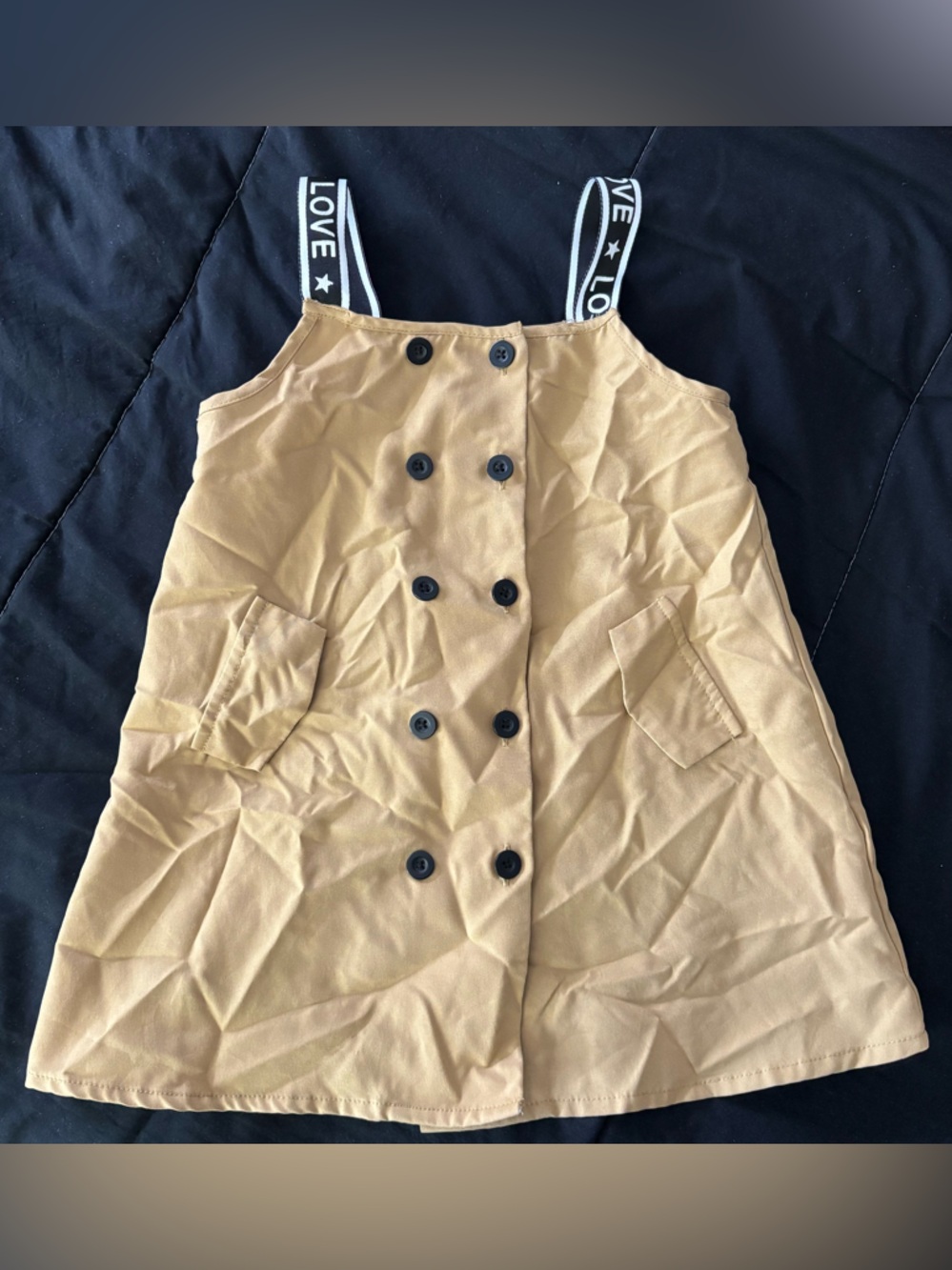 PatPat Tan Button-Front Pinafore Dress with Black Straps